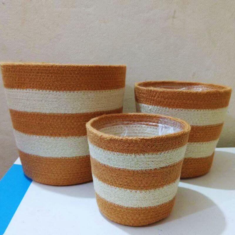 Jute Cylinder Basket. Set of 3
