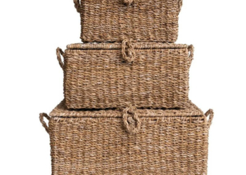Seagrass & Wire Framed Trunks, Set of 3