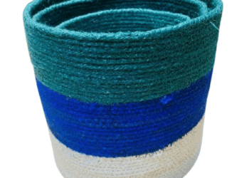 Multicolor Jute Storage Basket. Set of 3